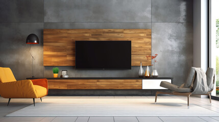 Outstanding Modern Living Room Interior With Television Set Sofa Armchair