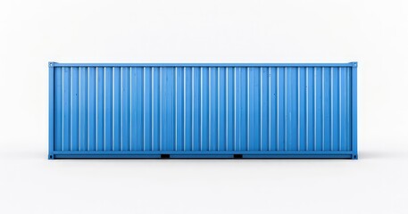 A blue shipping container isolated on white background, used for storage and transport.