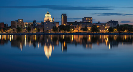 Obraz premium Twilight Serenity by the City Lakefront