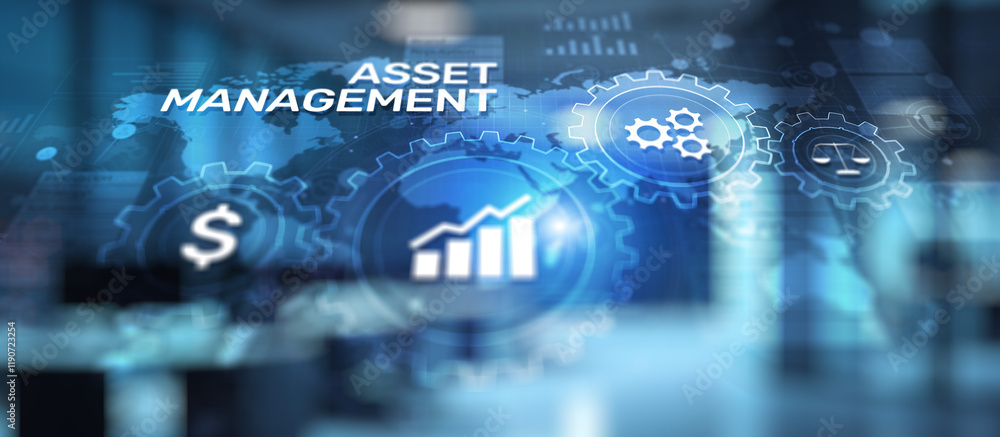 Poster asset management business technology internet concept button on virtual screen.