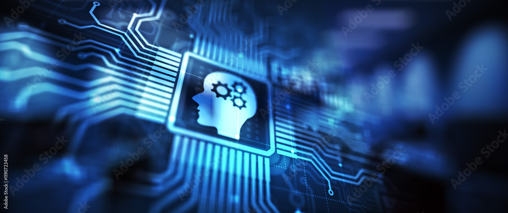 Poster deep machine learning artificial intelligence ai technology concept on virtual screen.