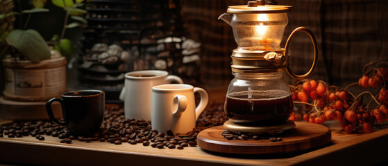 Obraz premium Aromatic Morning Brew: Cozy Home Coffee Experience