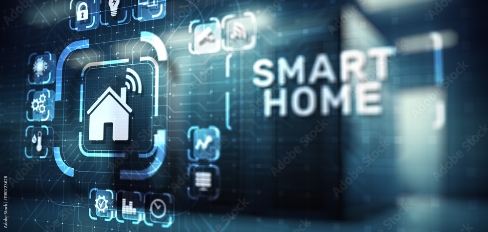 Aufkleber smart home control panel on virtual screen. iot and automation technology concept.