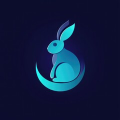 Blue rabbit moon logo design, dark background