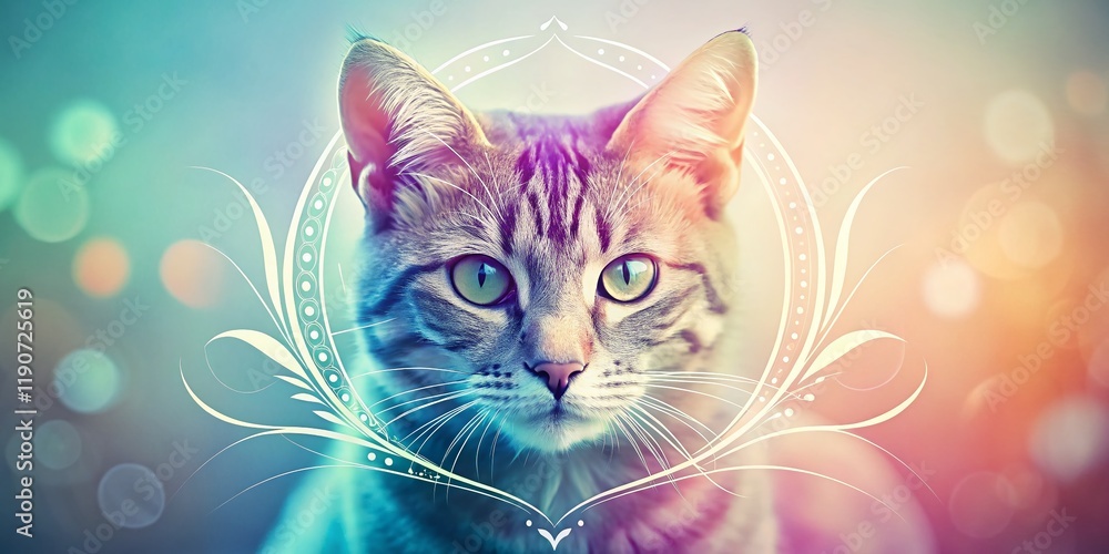 Poster elegant cat emblem: abstract minimalist feline art in soft gradient hues
