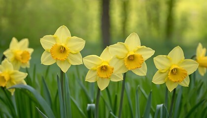 Obraz premium Beautiful Yellow Spring Blooms on Blurred Green Background. 9