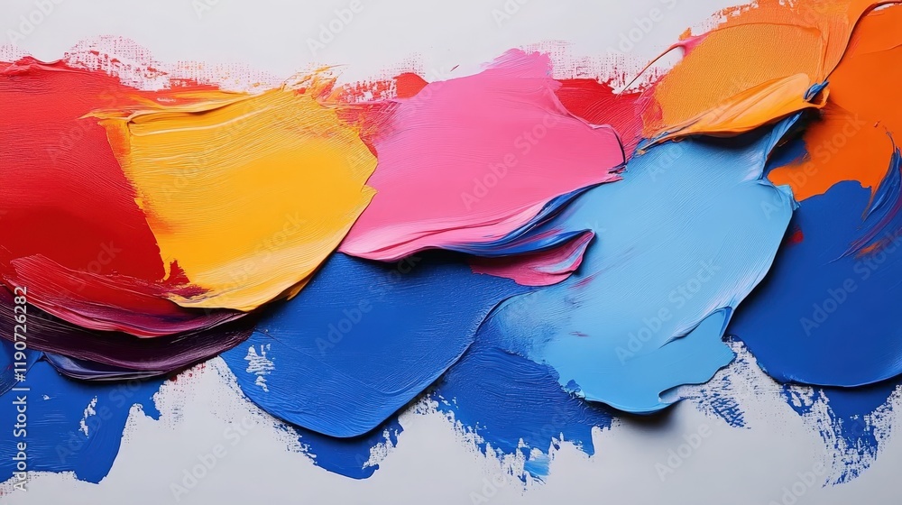 Poster vibrant abstract paint strokes in bold primary colors creating a dynamic artistic composition for mo