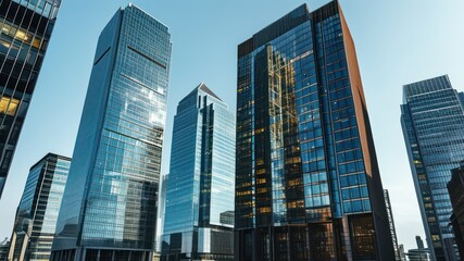 Modern skyscrapers reflect sunlight, showcasing urban development and architectural innovation