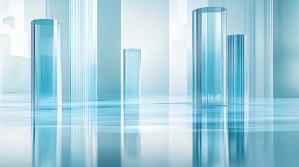Abstract Blue Glass Cylinders Minimalist Modern Interior Design