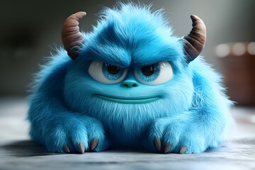 Adorable Blue Furry Monster - 3D Cartoon Character