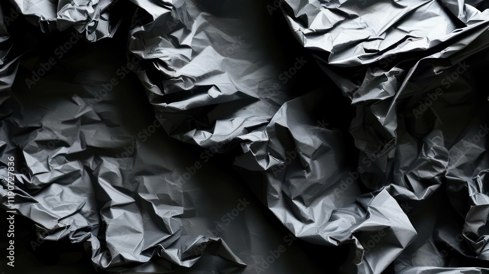 Poster crumpled gray paper texture creates an abstract, modern atmospheric backdrop for artistic and design