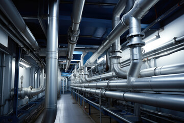 Fototapeta premium Industrial Steel Pipeline Network in Factory