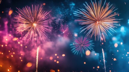 A vibrant shot of fireworks lighting up the night sky over a city during a Fourth of July celebration