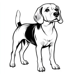 Beagle dog portrait, black and white, studio, alert, graphic design