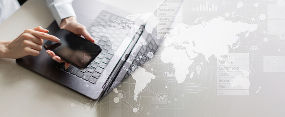 Business Operations and Strategy on a Wide Banner, Business and Technology Concept.