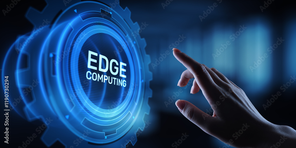 Poster edge computing modern it technology on virtual screen concept.