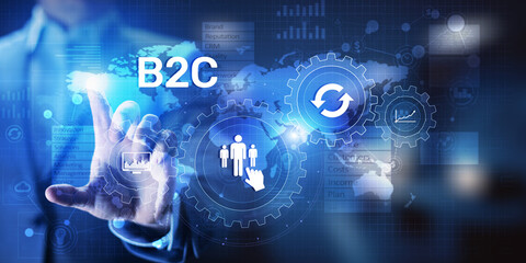 B2C Business to customer concept on virtual screen.