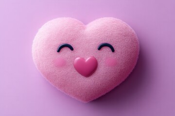 Soft pink heart with smiling face and smaller heart on pastel purple background creating a cheerful and affectionate atmosphere