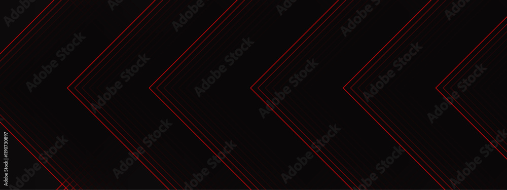 Aufkleber Abstract Geometric Chevron Pattern with Red Accents on Black Background. Futuristic Linear Design for High-Contrast Modern Projects. Red and black are light pattern with the gradient