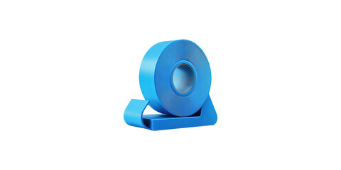 Blue self-adhesive tape roll on dispenser stand isolated on transparent background