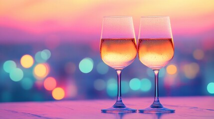 Soft side bokeh glow reflecting on wine glasses, evoking a sophisticated and relaxing ambiance, style book illustration