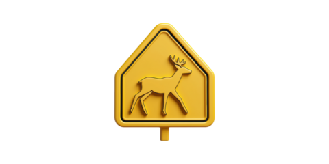 Yellow deer crossing sign isolated on transparent background