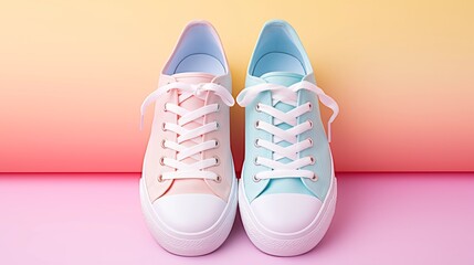 Pastel color shoes mockup with different colors, soft pink and blue.