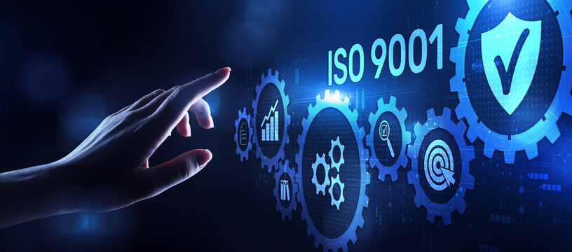 ISO 9001 Standard certification standardisation quality control concept on screen.
