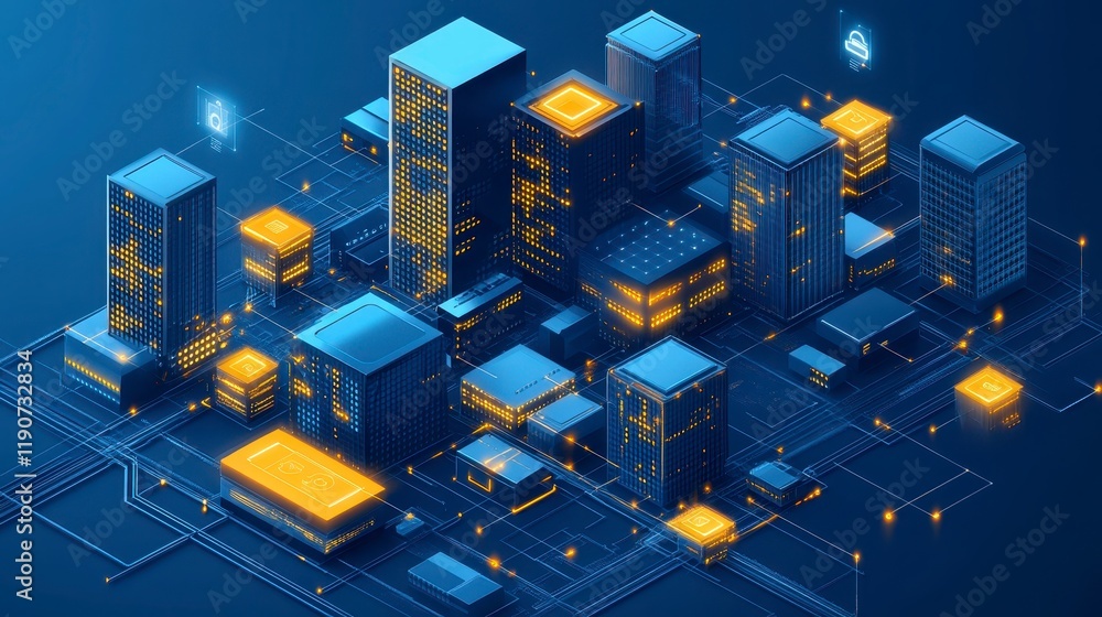 Aufkleber smart city digital infrastructure networked buildings and secure data flow