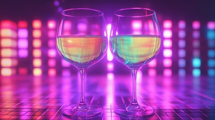 Soft blurred bokeh lights glowing beside elegant wine glasses, creating a romantic and intimate ambiance, style book illustration