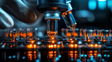 Advanced Scientific Research Microscopic Analysis of Illuminated Samples in Laboratory Setting