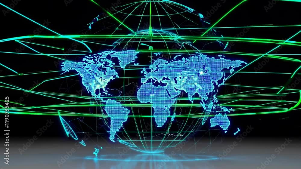 Poster exploring the interconnected world through digital mapping and network visualizations. futuristic hu