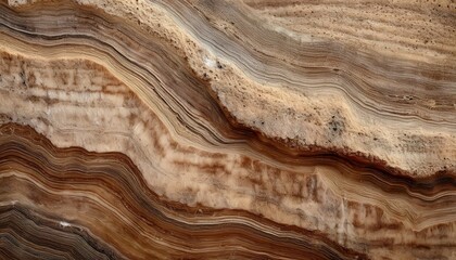 Fototapeta premium close-up texture of layered natural onyx stone with brown, beige, and cream striations, perfect for background, interior design, and artistic projects