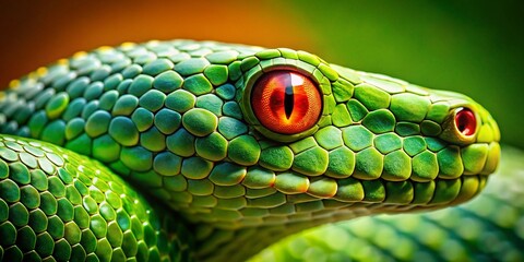 Fototapeta premium Emerald Green Snake with Striking Red Eye - Close-Up Wildlife Photography