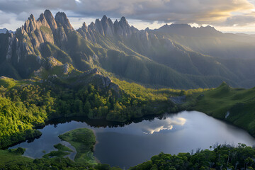 Tranquil Sunset Splendor over the Majestic jq Mountains: An Incomparable Showcase of Pristine Wilderness and Remote, Alluring Beauty
