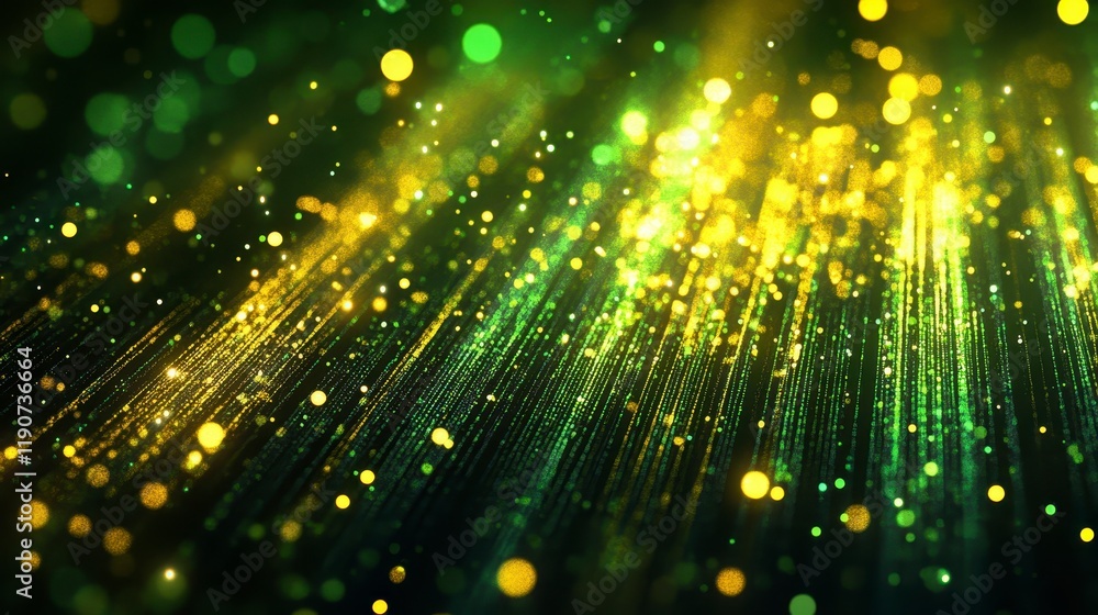 Aufkleber abstract green and gold glittering particle background shimmering light streaks and bokeh