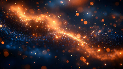 Abstract cosmic background with blue and orange glowing particles
