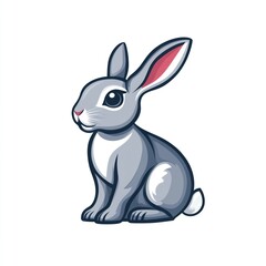Obraz premium Grey rabbit cartoon illustration, white background, children's book, logo