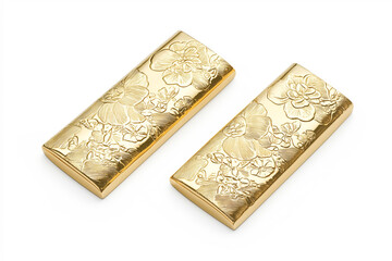 Fototapeta premium Elegant gold bars with intricate floral designs showcasing craftsmanship and luxury in a minimalistic setting
