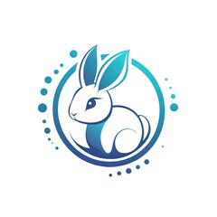 Obraz premium Blue stylized rabbit logo design, circle background, white space, branding