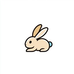 Obraz premium Cute cartoon bunny, resting, white background, children's book illustration