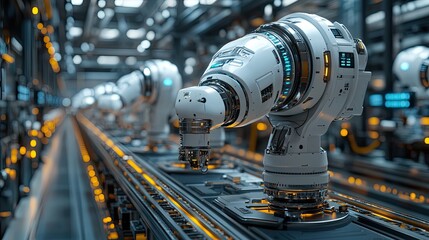 Obraz premium Engineer operates robotic arms in a factory, showcasing future automation