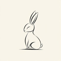 Obraz premium Elegant minimalist bunny illustration on beige background, logo design