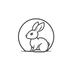 Obraz premium Simple bunny line art, circle background, logo design