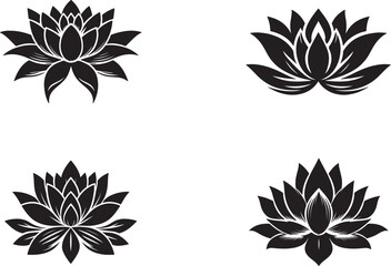 Fototapeta premium Lotus flower silhouette vector art illustration. Black and white lotus flower vector illustration.