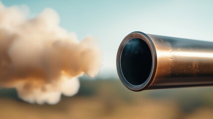 Cannon Firing Smoke Plume Close up of a Metal Cannon Barrel After Discharge
