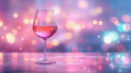 Romantic blurred bokeh lights beside wine glasses, enhancing a soft and dreamy dining scene, style book illustration