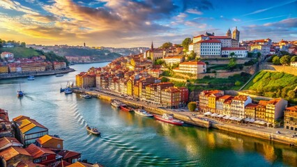 Fototapeta premium Porto, Portugal: Douro River & Vila Nova de Gaia Panoramic View, 2023