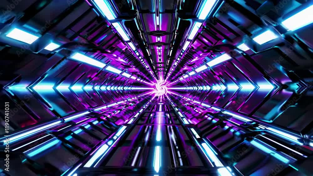 Aufkleber Experience a vibrant tunnel of light showcasing swirling colors and dynamic patterns in an artistic digital space