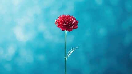 Single Red Glass Flower on Teal Background Elegant Floral Still Life Photography